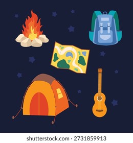 Ilustración de colección de Elementos de camping plano