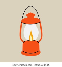 Flat camping lantern illustration. Outdoor adventure light, minimalist hiking gear icon