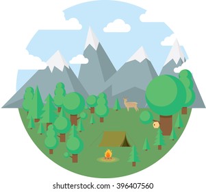 Flat camping travel icons vector illustration