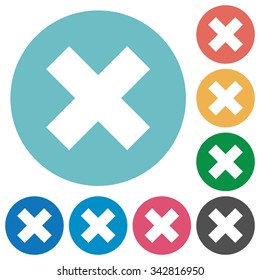 Flat cancel icon set on round color background. 8 color variations included with light theme.