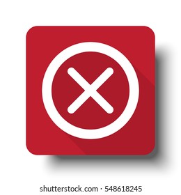 Flat Cancel web icon on red button with drop shadow