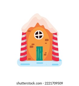 casa acogedora de invierno de caramelos llanos sobre blanco