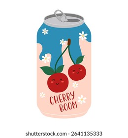 Flat canned and bottled fizzy fruit drinks and flavored sodas. Summer cold and soft drinks