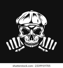 flat cap skull punch vector illustration for print