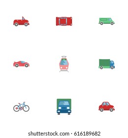 Flat Car, Automotive, Truck And Other Vector Elements. Set Of Auto Flat Symbols Also Includes Truck, Transport, Carriage Objects.