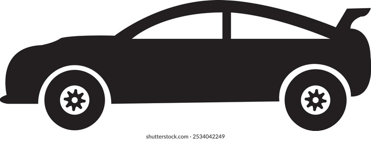 Flat car icon design. Vehicle icon view from side. Simple black and white car icon, representing modern automotive design with clean lines and a minimalist approach.