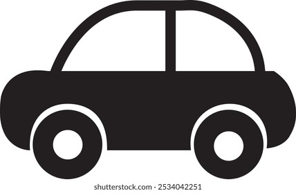 Flat car icon design. Vehicle icon view from side. Simple black and white car icon, representing modern automotive design with clean lines and a minimalist approach.