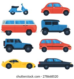 Flat car icon set