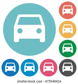 Flat car icon set on round color background.
