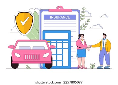 Pauschalversicherungsvertrag mit Schild- oder Kfz-Garantie Rechtsgrundsatz der Dok. Outline Design Stil minimale Vektorgrafik für Landing-Page.