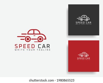 Flat car logo design with fast speed concept, car line logo vector icon illustration simple line style