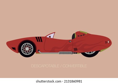 Flat car model. Luxury cabriolet. Classic convertible automobile. Side view supercar