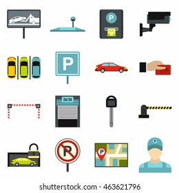 Flat car parking icons set. Universal car parking icons to use for web and mobile UI, set of basic car parking elements isolated vector illustration
