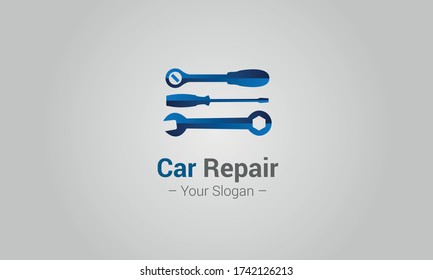 Flat Car Repair Logo with Tools