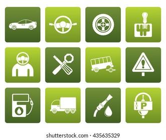Flat car services and transportation icons - vector icon set