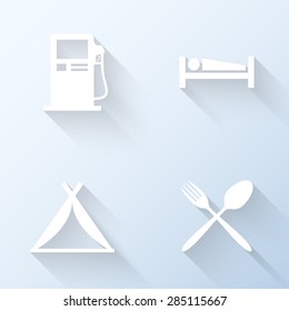 Flat car travel service icons with long shadows. Vector illustration
