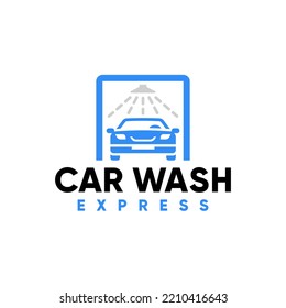 Flat car wash modern logo background. Carwash logo isolated. Vector emblem for car washing services.