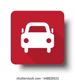 Flat Car web icon on red button with drop shadow