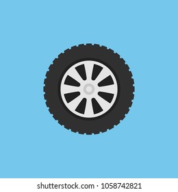 Flat car wheel vector isolated icon or design element on blue background