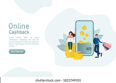 Flat card with cash back people for banner design. Illustration concept. Gift card for banner design. Payment online concept.