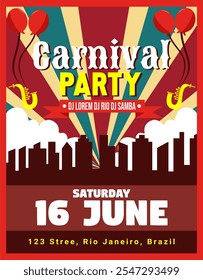 Flat carnival party vertical poster template