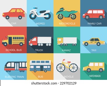 Flat cars concept set icon backgrounds illustration design. Tamplate for web and mobile