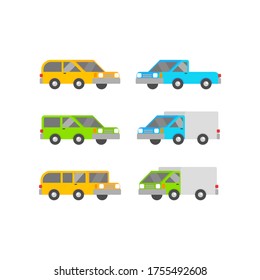 Flat Cars set vector icon, illustration in modern style. suitable for many purposes.