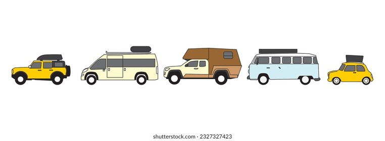 Flat cars set vector minivan, cabriolet and pickup. minibus and suv, Urban, city cars and vehicles transport vector flat icons, automobile pickup illustration