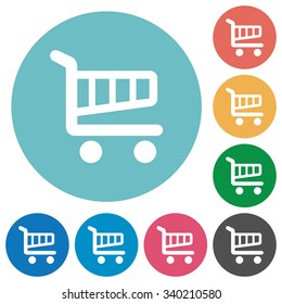 Flat cart icon set on round color background. Light color theme.