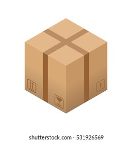 Flat carton box with torn tape and cargo signs.Transport and packaging. Post service and online delivery.