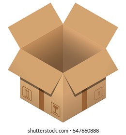 Flat carton Open box on white background.Post service.