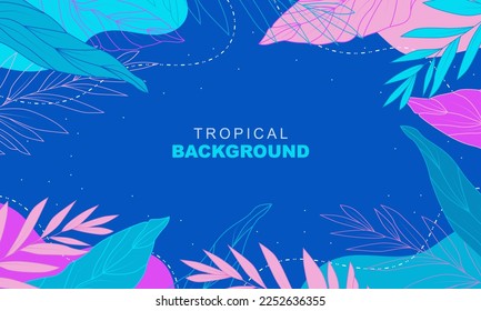Flat cartoon abstract tropical plants background. Minimalist modern style