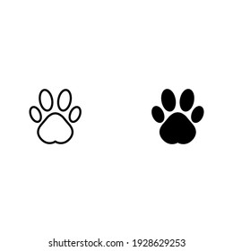 Flat cartoon animal footprint. Cat or dog paw web icon color editable