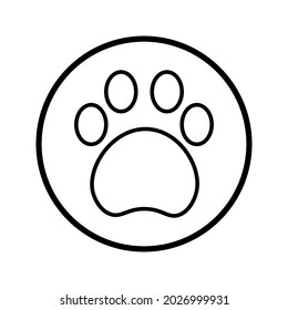 Flat cartoon animal footprint. Cat or dog paw web icon color editable on white backround