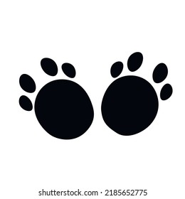 Flat cartoon animal footprint silhouette. Cat or dog foot web icon, unknown animal. Black print paw trace. Isolated vector illustration. Trendy style design.