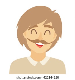 Flat cartoon asian man vector icon illustration. Face of Japanese man. Face of people cartoon style. Young people head flat icon. Isolated avatar on white background