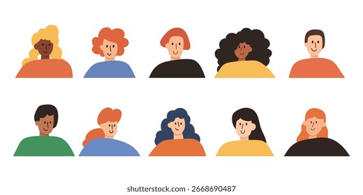 Personaje de avatar de dibujos animados planos. Conjunto de personaje avatar en Vector de estilo plano. 