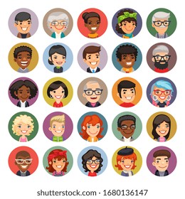 Flat cartoon avatars collection of people. Isolated on white background. Clipping paths included.