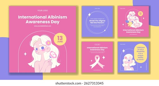 Design de fundo plano de desenhos animados para Albinism Conscientização Social Media Post