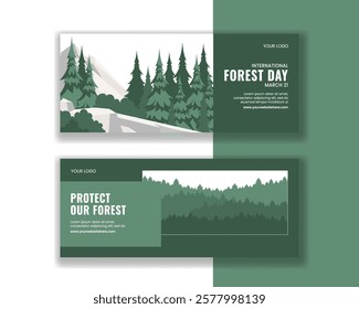 Flat Cartoon Background for International Forest Day Horizontal Banner Design 