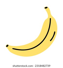 Flat Cartoon Banana. Hand Drawn Fruit Illustration