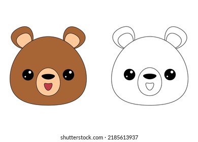 Flat cartoon bear's head for print design. Outline contour drawing.Children's coloring book.