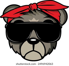 Flat cartoon bear's head for print design. Outline contour drawing.Children's coloring book.