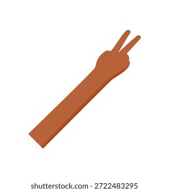 Gesto de mano negro de dibujos animados plano. Mano negra desnuda con dos dedos extendidos que expresan el número 2. Ideal para conceptos de matemáticas, materiales educativos o lecciones de recuento en preescolar o profesional