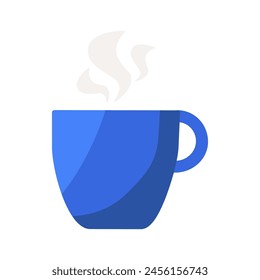 Flat cartoon blue hot cup drink with tea or coffee icon