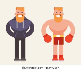 Flat Cartoon Boxer. Vector Illustration