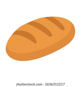 Flat cartoon bread loaf with golden crust, perfect for bakery, food, picnic and BBQ themes.