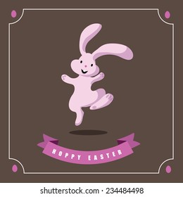 Flat cartoon bunny Easter greeting card design EPS 10 vector stock illustration