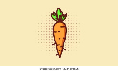 Flat cartoon carrot with halftone background