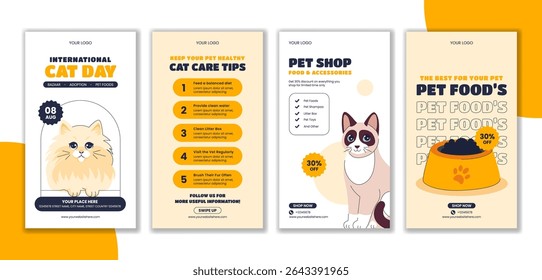 Flat Cartoon Cat Illustration for International Cat Day Social Media Celebration Stories